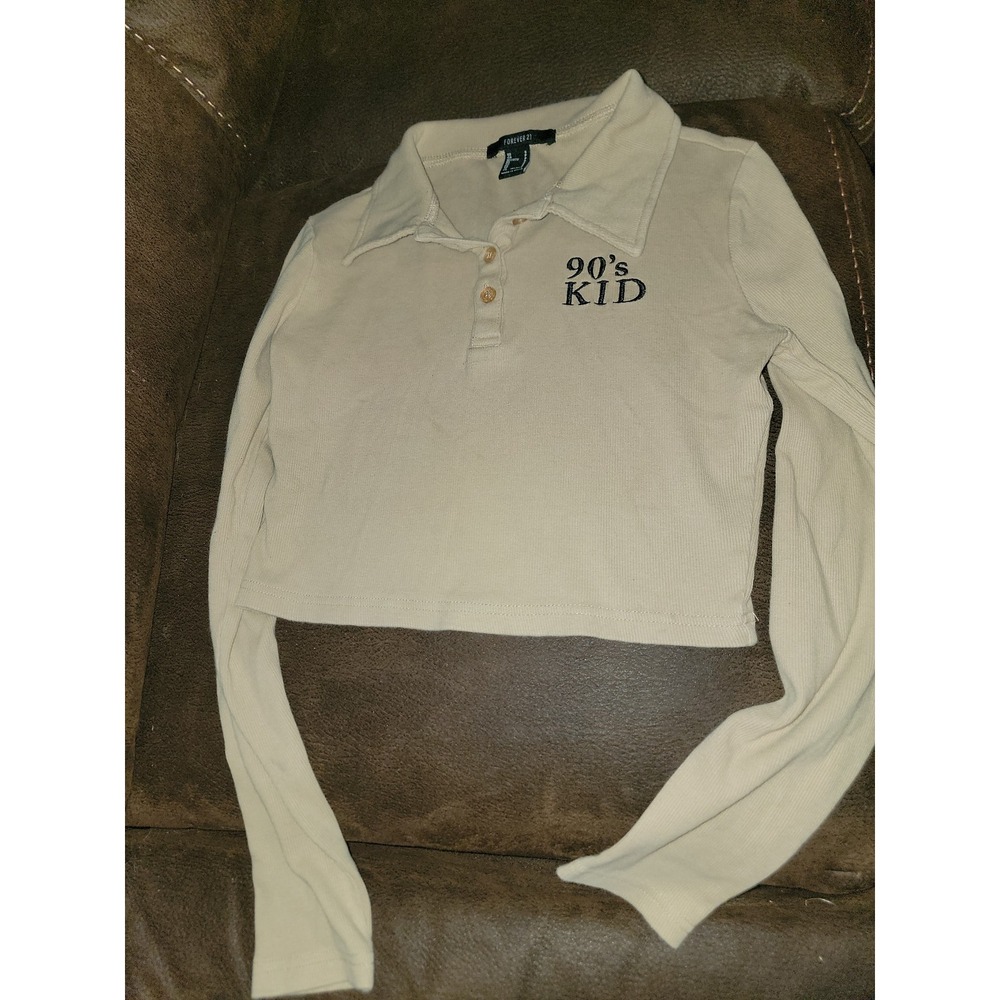 Forever 21 90s kid cropped long sleeve collared shirt size women's small‎